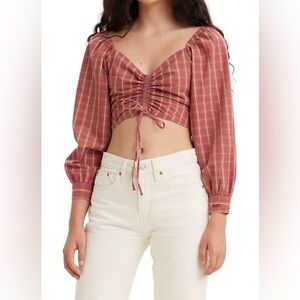 Levi's® Women's Puff Long Sleeve Devin Blouse - Red Plaid de